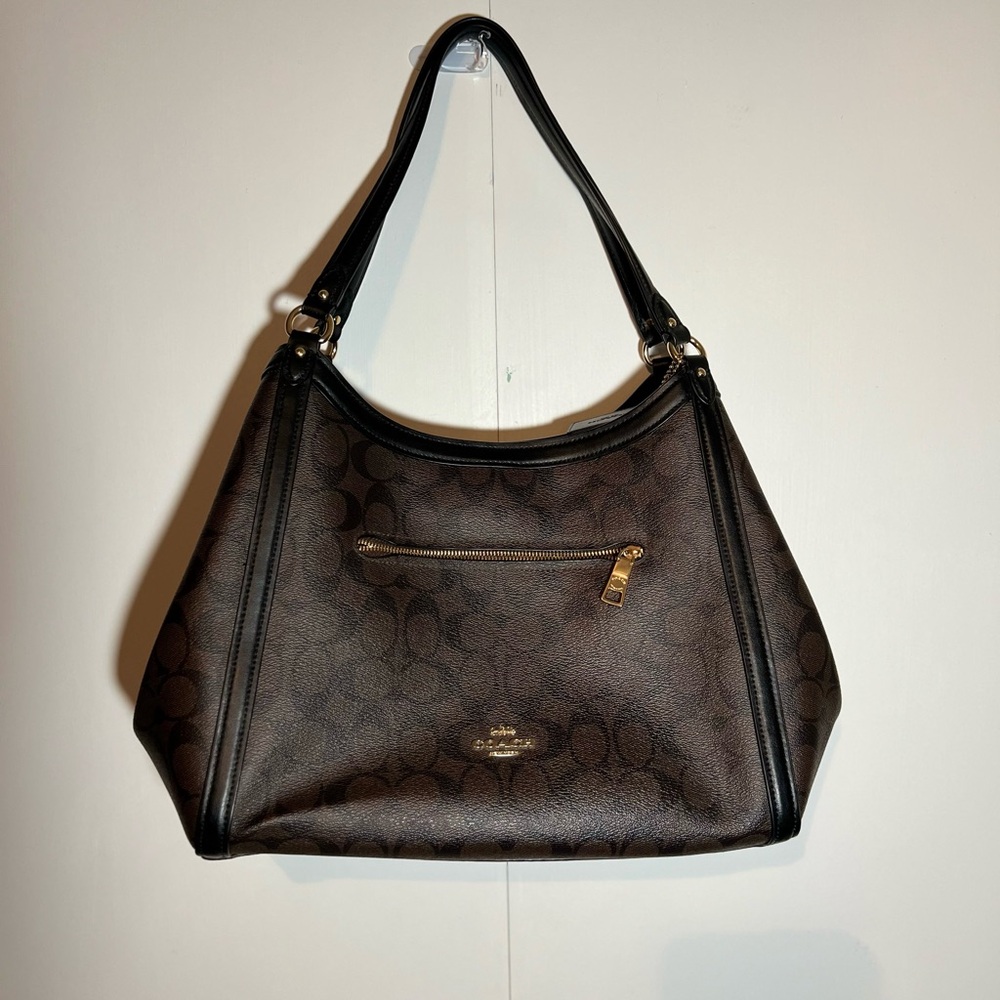 Coach Brown Leather Shoulder Bag with Gold Accents